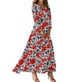thumbnail image 1 of WTOBBY Women's Floral Print V-Neck 3/4 Sleeve A-Line Beach Dress, Casual Maxi Sundress with Flowy Skirt for Summer Vacation,Deep Red L, 1 of 4