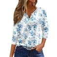 thumbnail image 1 of WTOBBY Women's Floral Print V-Neck 3/4 Sleeve Loose Fit Versatile Blouse Top for Casual Spring Fall Fashion and Everyday Comfortable Outfits,Light Blue 2XL, 1 of 6