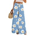 thumbnail image 1 of WTOBBY Women's Floral Print Wide Leg Pants with High Waist Drawstring Loose Casual Design and Side Pockets for Comfortable Summer Wear ,Blue S, 1 of 7