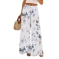 thumbnail image 1 of WTOBBY Women's Floral Print Wide Leg Pants with High Waist Drawstring Loose Casual Trousers and Convenient Pockets for Comfortable Fit ,Gray 2XL, 1 of 6