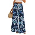 thumbnail image 1 of WTOBBY Women's Floral Print Wide Leg Pants with Pockets, High Waist Drawstring Loose Casual Trousers for Spring and Summer Season,Dark Blue 2XL, 1 of 6
