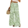 thumbnail image 1 of WTOBBY Women's Floral Print Wide Leg Pants with Pockets, High Waist Drawstring Loose Casual Trousers for Spring and Summer Season,Green S, 1 of 6