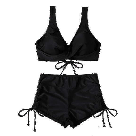 WTOBBY Women's Floral Printed Bikini Set Two-Piece High Waisted Swimsuit Sexy Bathing Suit Adjustable Straps for Pool Party,Black XL