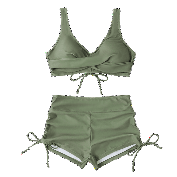 WTOBBY Women's Floral Printed Bikini Set Two-Piece High Waisted Swimsuit Sexy Bathing Suit Adjustable Straps for Pool Party,Green XL