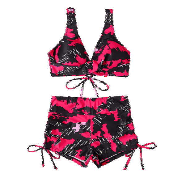 WTOBBY Women's Floral Printed Bikini Set Two-Piece High Waisted Swimsuit Sexy Bathing Suit Adjustable Straps for Pool Party,Pink 5XL