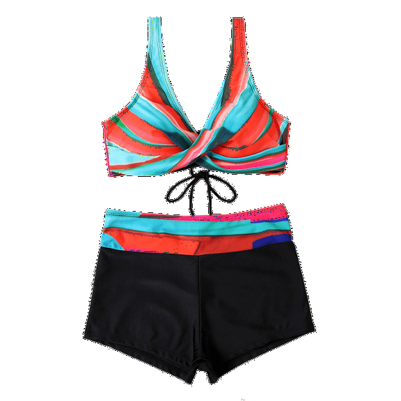 WTOBBY Women's Floral Printed Bikini Set Two-Piece High Waisted Swimsuit Sexy Bathing Suit Adjustable Straps for Pool Party,Watermelon Red XL