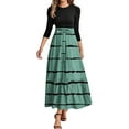 thumbnail image 1 of WTOBBY Women's Floral Stitching Belted Round Neck 3/4 Sleeve Dress, Fashion Casual Midi Dress with Elegant Details for Various Occasions,Green M, 1 of 4