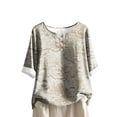 thumbnail image 1 of WTOBBY Women's Floral Texture Print Cotton Linen Blouse with Half-Sleeve, Casual Round Neck Fashion Top for Fall Season, Comfortable Apparel,Clear M, 1 of 4