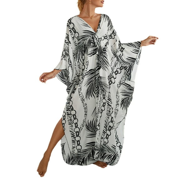 WTOBBY Women's Flowy Beach Cover-Up Dress Swimsuit Bikini Outerwear Lightweight Chiffon Swimsuit Cape for Tropical Vacation Swimwear,Light Gray One Size