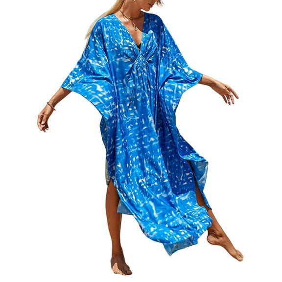 WTOBBY Women's Flowy Beach Cover-Up Dress Swimsuit Bikini Outerwear Lightweight Chiffon Swimsuit Cape for Tropical Vacation Swimwear,Sky Blue One Size