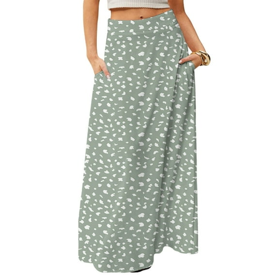 WTOBBY Women's Flowy Bohemian Floral Maxi Skirt Casual Summer Beach Long Skirt Elastic Waist Lightweight Tiered Pleated Skirt with Side Slit and Drawstring Closure,Mint Green S