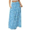 thumbnail image 1 of WTOBBY Women's Flowy Bohemian Floral Maxi Skirt Casual Summer Beach Long Skirt Elastic Waist Lightweight Tiered Pleated Skirt with Side Slit and Drawstring Waist,Sky Blue 2XL, 1 of 5