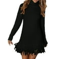 thumbnail image 1 of WTOBBY Women's Fringed Fashion Knit Sweater High-Neck Sweater Dress Long Sleeve Warm Knitted Tunic Style Dress for Fall Winter Season,Black L, 1 of 2