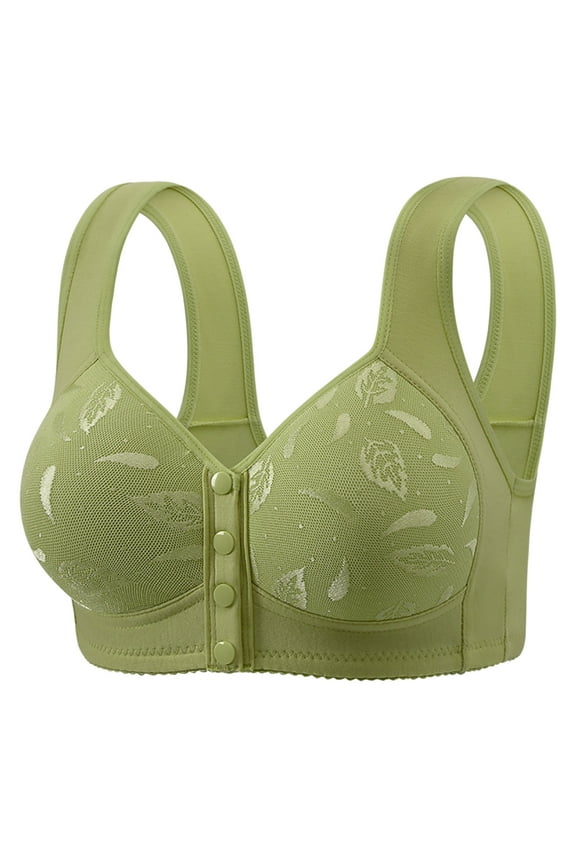 Women's Front Button Wireless Bra with Lace Details and Vest Style, Comfortable Fit for Daily Wear, No Underwire for Freedom,Green 48