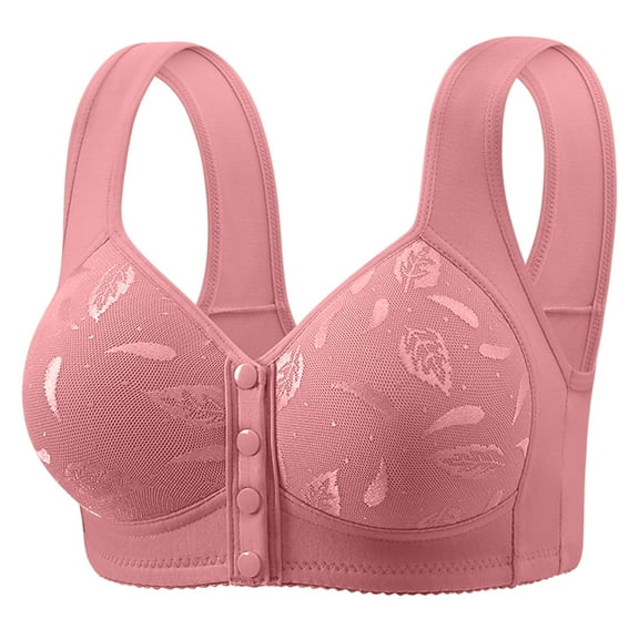 WTOBBY Women's Front Button Wireless Bra with Lace Details and Vest Style, Comfortable Fit for Daily Wear, No Underwire for Freedom,Pink 50