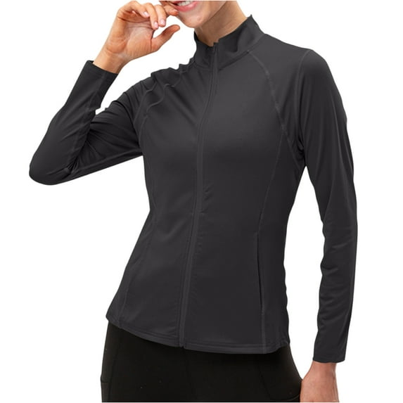 WTOBBY Women's Full Zip Slim Fit Lightweight Sport Jacket, Casual Running Track Coat with Pockets, Breathable and Stretch Fabric for Active Wear, Perfect for Workouts,Black 2XL