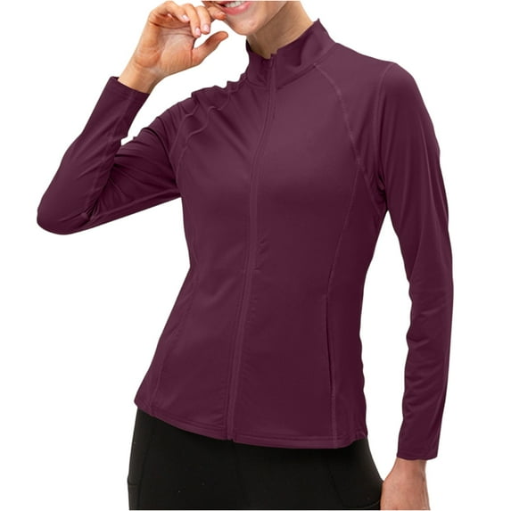 WTOBBY Women's Full Zip Slim Fit Lightweight Sport Jacket, Casual Running Track Coat with Pockets, Breathable and Stretch Fabric for Active Wear, Perfect for Workouts,Wine M