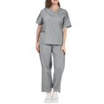 thumbnail image 1 of WTOBBY Women's Functional Workwear Set, Short Sleeve Solid Color Top with Pockets & Stretchy Pants, Practical Nursing Uniform,Gray XL, 1 of 4
