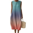 thumbnail image 1 of WTOBBY Women's Gradient Color Fashion Casual Round Neck Sleeveless Elegant Temperament Dress with Pleated Skirt for Special Occasions and Galas,Light GreenS, 1 of 5