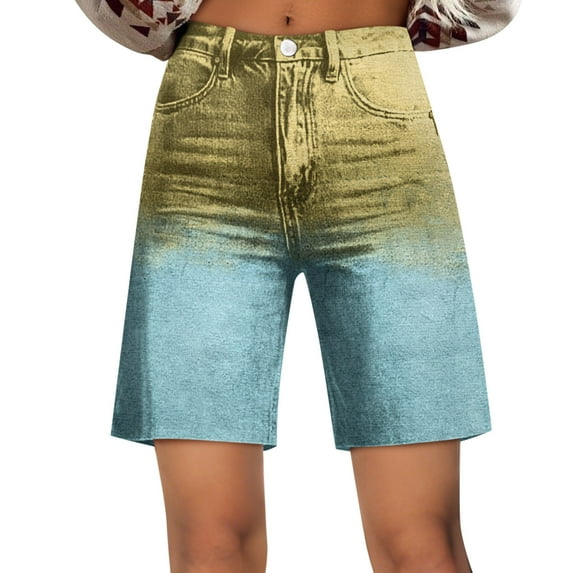 WTOBBY Women's Gradient Ombre Wide Leg Summer Shorts - Casual Elastic Waist Short Pants with Beachy Vibes & Lightweight Fabric for Tropical Getaways,Yellow L