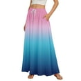 thumbnail image 1 of WTOBBY Women's Gradient Print Flowy Flared Maxi Skirt with Ruffle Hem, A-Line Elastic Waist Elegant Tiered Layered Bohemian Long Skirt for Casual Summer Outfits and Beach Events,Blue XL, 1 of 5