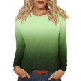 thumbnail image 1 of WTOBBY Women's Gradient Print Hem Slit Casual Long Sleeve Round Neck Top Fashionable Design Comfort Fit Ombre Style Lightweight Material Daily Outfit Essential for US Market,Green XL, 1 of 5