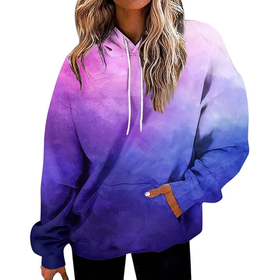 WTOBBY Women's Gradient Print Pullover Hoodie, Casual Long Sleeve Sweatshirt, Loose Fit Streetwear Top with Eye-Catching Design and Soft Inner Fabric,Light pink 5XL