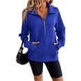 thumbnail image 1 of WTOBBY Women's Half Zip Pullover Sweatshirt Blouse, Casual Business Tunic Top with Long Sleeve Round Neck, Fashionable Fall Office Wear Comfortable Stretch Fabric,Royal Blue L, 1 of 5