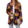thumbnail image 1 of WTOBBY Women's Halloween Print Lightweight Open Front Cardigan Sweater Long Sleeve Casual Loose Thin Knit With Pockets Fall Batwing Cover Up Outerwear,Light Purple XL, 1 of 6