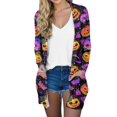 thumbnail image 1 of WTOBBY Women's Halloween Print Mid-Length Cardigan Jacket Casual Fashion Comfortable Open Front Long Sleeve Cover Up With Pockets Fall Outerwear,Dark Purple XL, 1 of 7