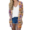 thumbnail image 1 of WTOBBY Women's Halloween Print Mid-Length Cardigan Jacket Open Front Long Sleeve Comfortable Loose Fit Cover Up With Pockets Fall Fashion Top,Dark Blue XL, 1 of 8