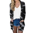 thumbnail image 1 of WTOBBY Women's Halloween Printed Cardigan Jacket Mid Length Open Front Long Sleeve Casual Cover Up with Pockets Novelty Fall Sweater Lightweight Cozy Outerwear,Black L, 1 of 7