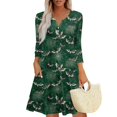 thumbnail image 1 of WTOBBY Women's Halloween Printed Fashionable V-Neck Button 3/4 Sleeve Pocket Dress - Spooky and Chic Dress with V-Neck Design, Ideal for Halloween Parties,Dark Green XL, 1 of 6