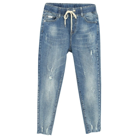 WTOBBY Women's Harem Pants, Loose Radish Elastic High Waist Casual Jeans, Comfortable and Stylish Denim Trousers with Relaxed Fit for Everyday,Blue XL