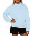 thumbnail image 1 of WTOBBY Women's High Neck Fleece Sweatshirt Solid Color Loose Fit Pullover Top Fall Winter Casual Wear with Warm Comfort Style,Light Blue L, 1 of 6