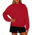 thumbnail image 1 of WTOBBY Women's High Neck Fleece Sweatshirt Solid Color Loose Fit Pullover Top Fall Winter Casual Wear with Warm Comfort Style,Red XL, 1 of 6