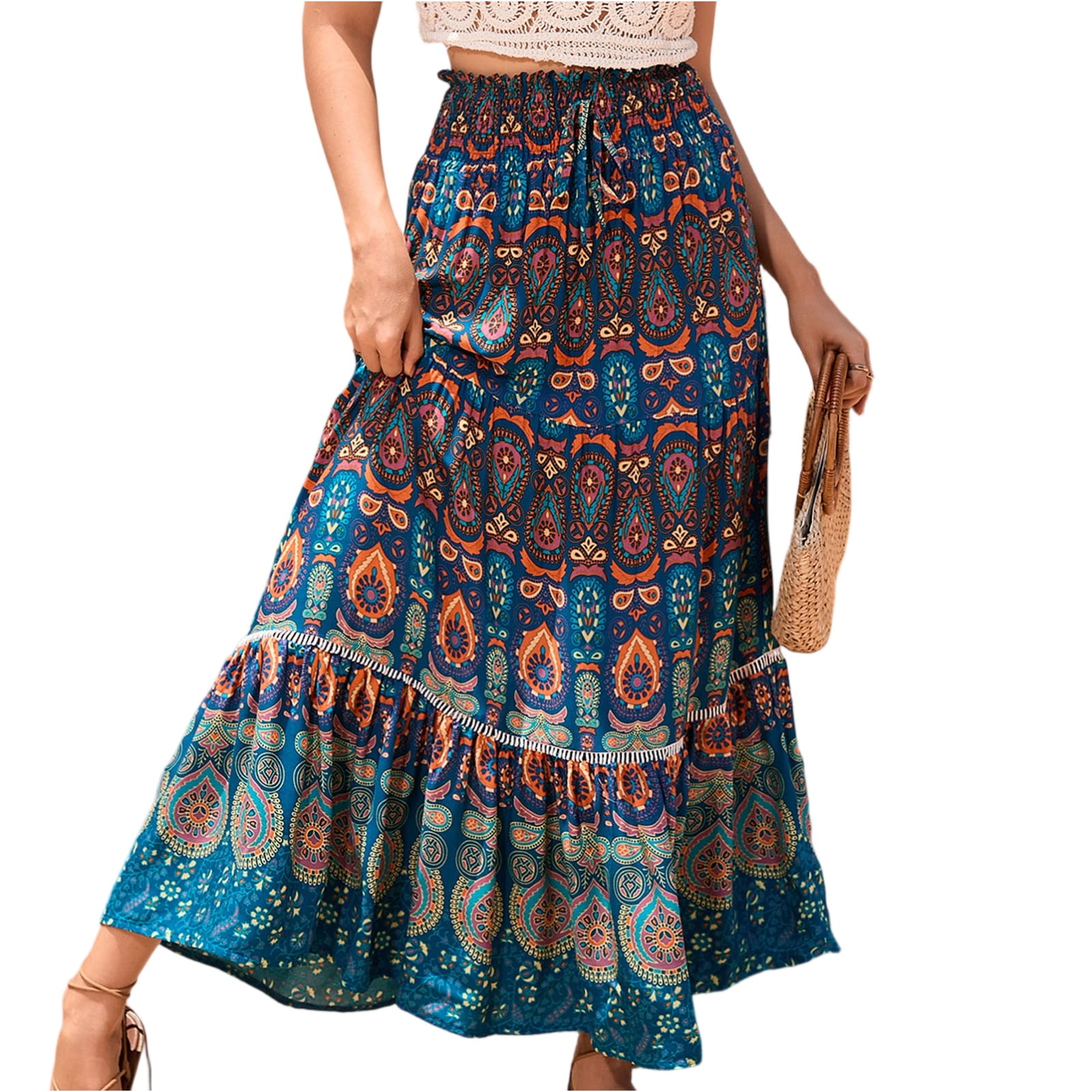 Swishy WTOBBY Women's High Waist Flowy Maxi Skirt Casual Large Swishy Circle ...