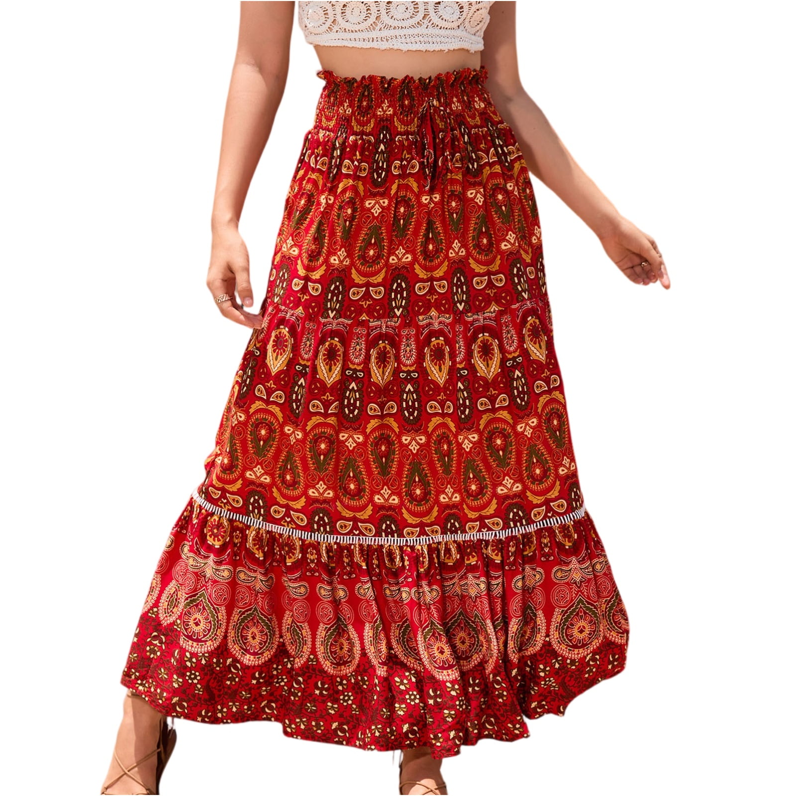 Swishy WTOBBY Women's High Waist Flowy Maxi Skirt Casual Large Swishy Circle ...