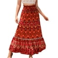 thumbnail image 1 of WTOBBY Women's High Waist Flowy Maxi Skirt Casual Large Swishy Circle Skirt Elastic Waist Tiered Long Skirt for Summer Beach and Daily Boho Style,Red XL, 1 of 5