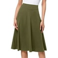 thumbnail image 1 of WTOBBY Women's High Waist Knee Length Elastic Knit A-Line Stretch Flared Casual Midi Skirt, Comfort Fit Work Skirt for Professional Office and Leisure Wear,Army Green L, 1 of 4