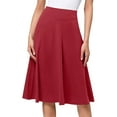 thumbnail image 1 of WTOBBY Women's High Waist Knee Length Elastic Knit A-Line Stretch Flared Casual Midi Skirt, Comfort Fit Work Skirt for Professional Office and Leisure Wear,Wine L, 1 of 4