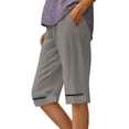 thumbnail image 1 of WTOBBY Women's High Waist Solid Color Casual Trousers with Pockets, Workout Bermuda Shorts Featuring Elastic Waist for Daily Life Comfort,Gray S, 1 of 5