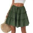 thumbnail image 1 of WTOBBY Women's High Waist Solid Color Summer Mini Skirt Anti-Static Lined Short Skirt with Built-in Shorts Casual Flowy A-Line Skirt for Daily Outing,Green S, 1 of 5