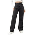 thumbnail image 1 of WTOBBY Women's High Waist Straight Leg Jeans, Fashionable Washed Jeans with a Versatile and Casual Style, Ideal for Daily Wear and Relaxed Events,Dark Gray S, 1 of 7