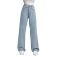 thumbnail image 1 of WTOBBY Women's High Waist Straight Leg Loose Fit Casual Trousers, Denim Jeans Style for Everyday Comfort and Versatile Styling,Light Blue XL, 1 of 6
