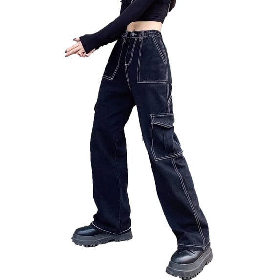 WTOBBY Women's High Waist Washed Straight Leg Jeans, Fashionable and Versatile Denim Pants for a Casual Chic Look, Perfect for Everyday Outfits and Occasions,Black L