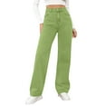 thumbnail image 1 of WTOBBY Women's High Waist Washed Straight Leg Jeans, Fashionable and Versatile Denim Pants for Casual Outfits, Comfortable Daily Wear with Modern Style,Light Green L, 1 of 7