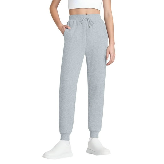 WTOBBY Women's High Waisted Joggers with Pockets, Tapered Leg Drawstring Lightweight Sweatpants for Athletic and Casual Activities,Light Gray L