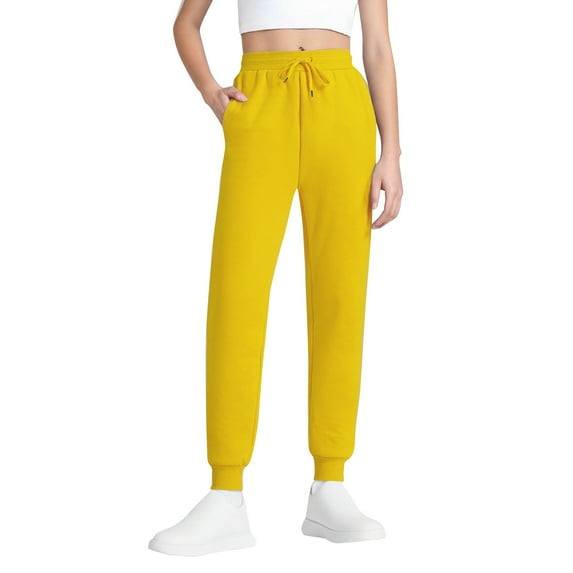 WTOBBY Women's High Waisted Joggers with Pockets, Tapered Leg Drawstring Lightweight Sweatpants for Athletic and Casual Activities,Yellow S