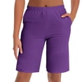 thumbnail image 1 of WTOBBY Women's High-Waisted Slimming Leggings Style Bermuda Shorts, Plus Size Elastic-Waisted Design for Casual Wear or Light Workouts,Purple M, 1 of 4